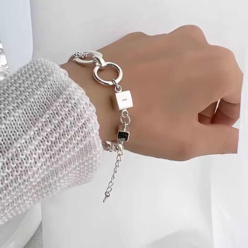 925 Sterling Silver Bracelet Geometric Cube Circle Punk Asymmetric Beaded For Woman Girl Fashion Jewelry Gift Dropship Wholesale